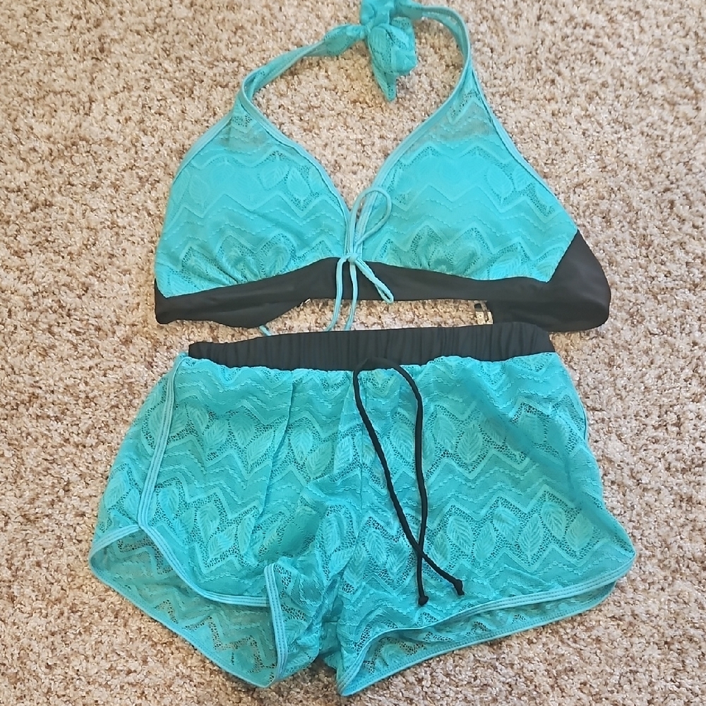Turquoise Bikini Set with Shorts